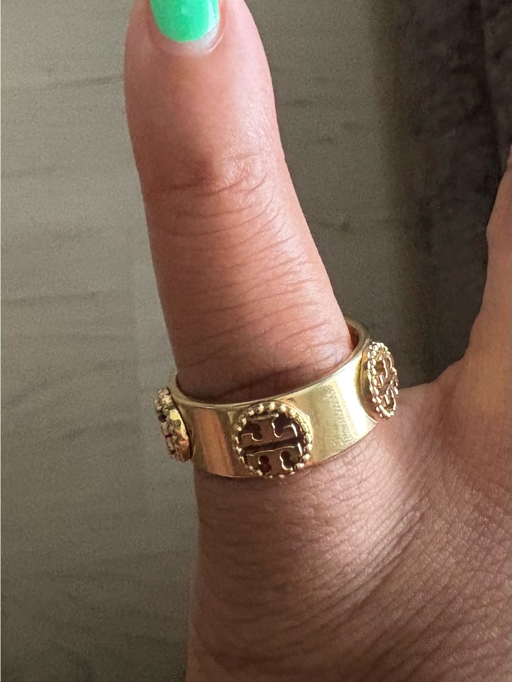Tory Burch Gold Logo Emblem Wide Band Ring